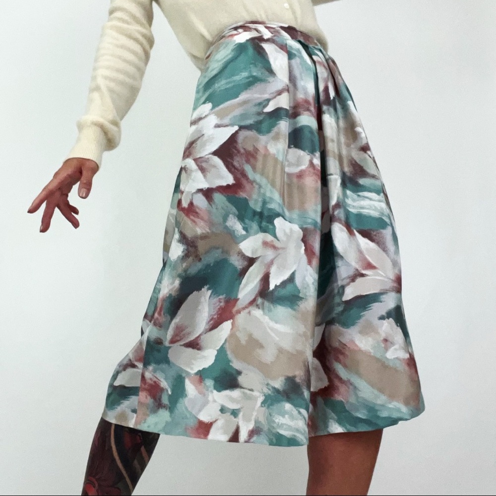 Vintage Botanical Watercolor Skirt | Size XS